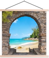 Posterhanger incl. Poster 120x120 cm - Schoolplaat - Doorkijk - Strand - Tropisch - Zomer - Textielposter - Blanke latten