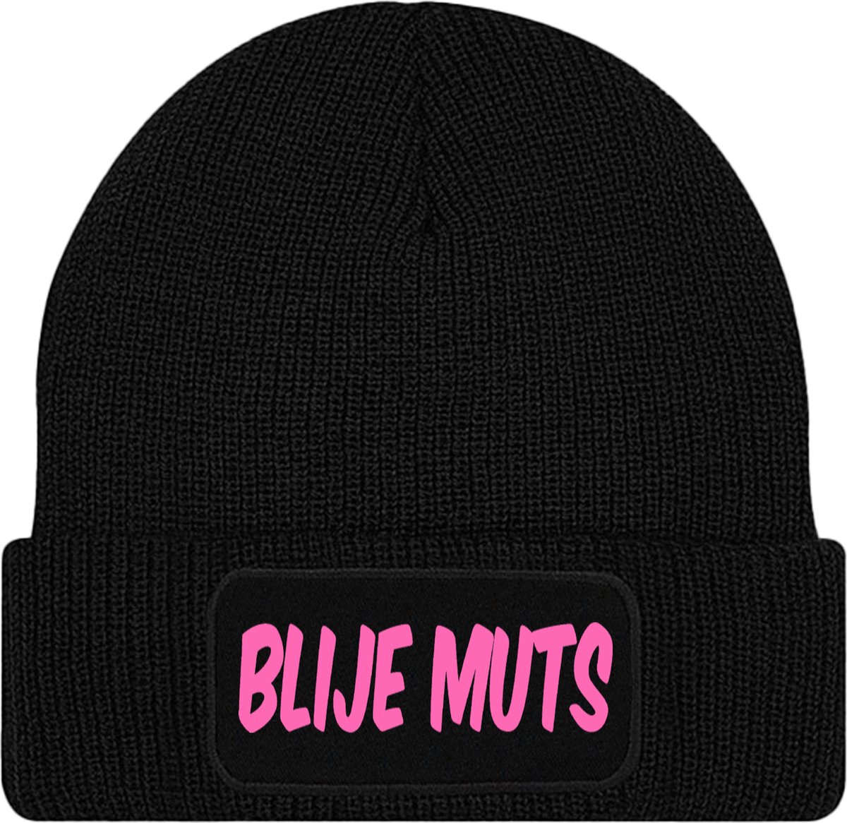 BLIJE MUTS muts - Zwart met geel - Beanie - One Size - Uniseks - Grappige teksten | Designs - Kwoot - Wintersport - Aprés ski muts - Ik ben vandaag zo vrolijk
