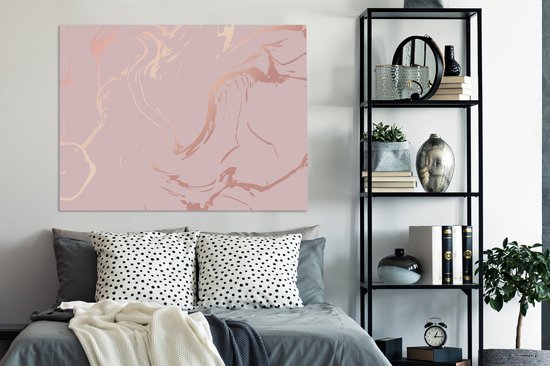 Tableau sur toile 120x90 cm - Décoration murale effet marbre - Or rose - Lignes - Décoration murale murale salon - Décoration chambre - Accessoires de décoration - Peintures sur toile