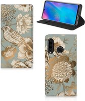 Smart Cover geschikt voor Huawei P30 Lite New Edition Vintage Bird Flowers