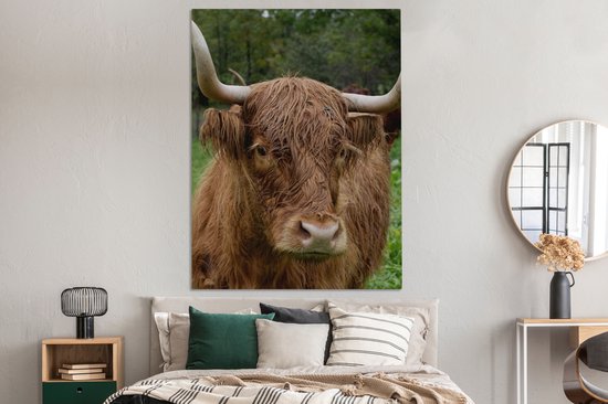 Tableau sur toile Highlander écossais - Animaux - Herbe - 120x160 cm - Décoration murale XXL