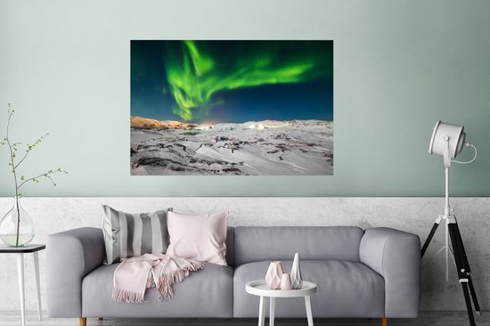 Aurores boréales au-dessus d'un paysage d'hiver papier affiche 120x80 cm - Tirage photo sur Poster (décoration murale salon / chambre) / Phénomènes naturels Poster