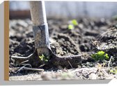 WallClassics - Hout - Schoffel in het Zand - 40x30 cm - 9 mm dik - Foto op Hout (Met Ophangsysteem)