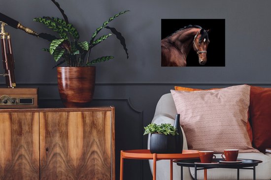 Portrait du côté d'un cheval sur fond noir Poster papier 40x30 cm - petit - Tirage photo sur Poster (décoration murale salon / chambre) / Poster Animaux de la ferme