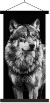 Posterhanger incl. Poster 60x120 cm - Schoolplaat - Wolf - Dieren - Wild - Zwart - Wit - Textielposter - Zwarte latten