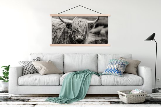 Porte-affiche avec affiche - Affiche scolaire - Highlander écossais - Vache - Animaux - Zwart et blanc - Rural - 120x60 cm - Lattes vierges