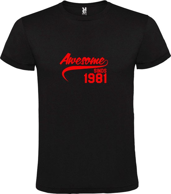 Zwart T-Shirt met “Awesome sinds 1981 “ Afbeelding Rood Size XXXL