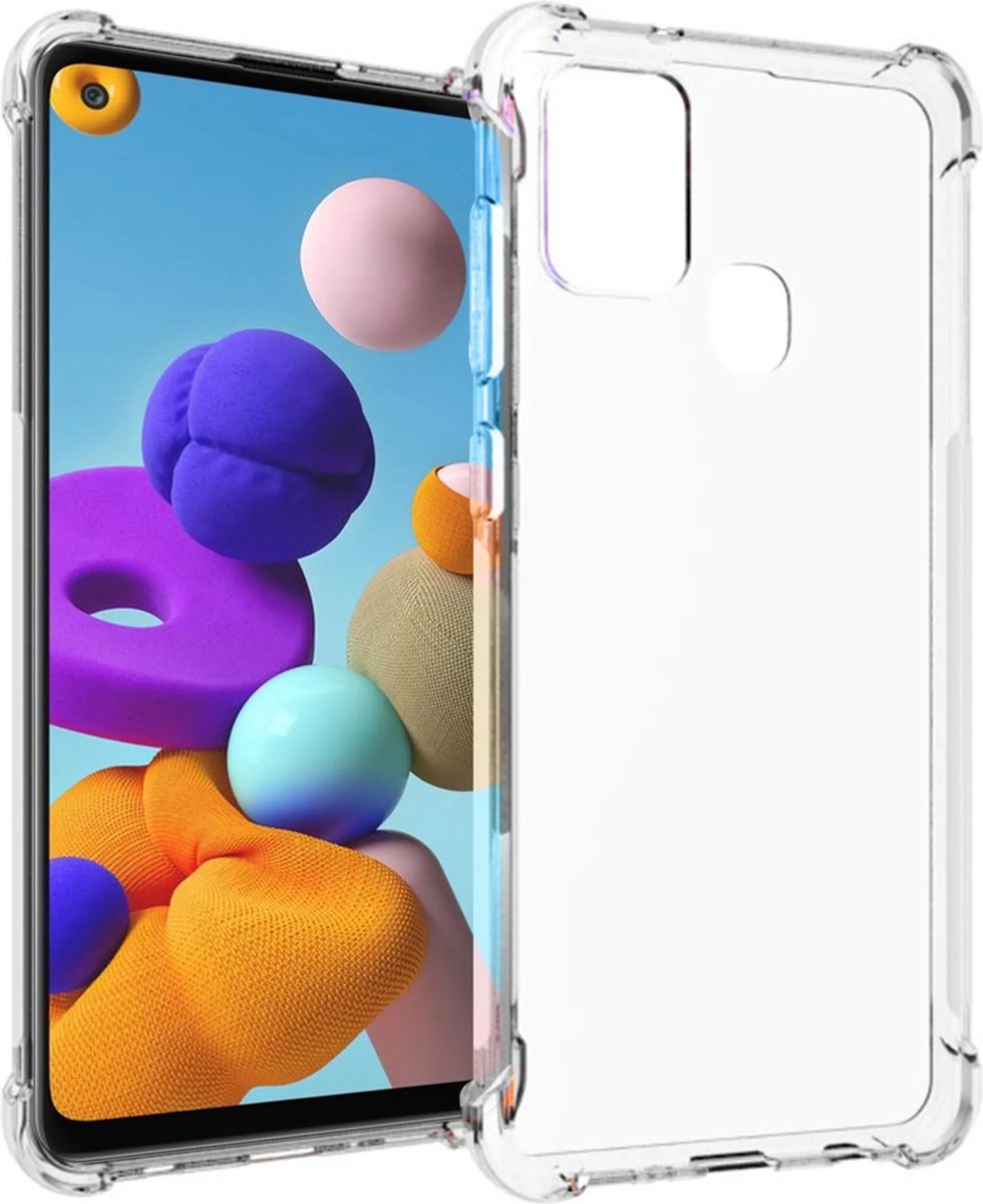Anti shock stoot rubber siliconen - Geschikt voor Samsung Galaxy A21s - Extra sterke hoeken back cover - Transparant