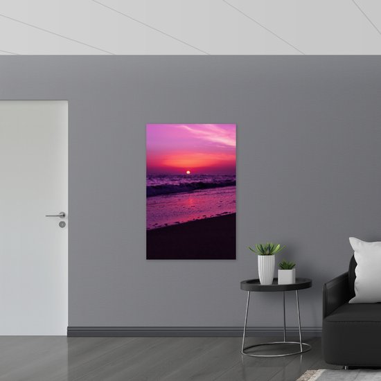 WallClassics - Drapeau - Mer et Plage avec Ciel Violet - 80x120 cm Photo sur Drapeau Polyester