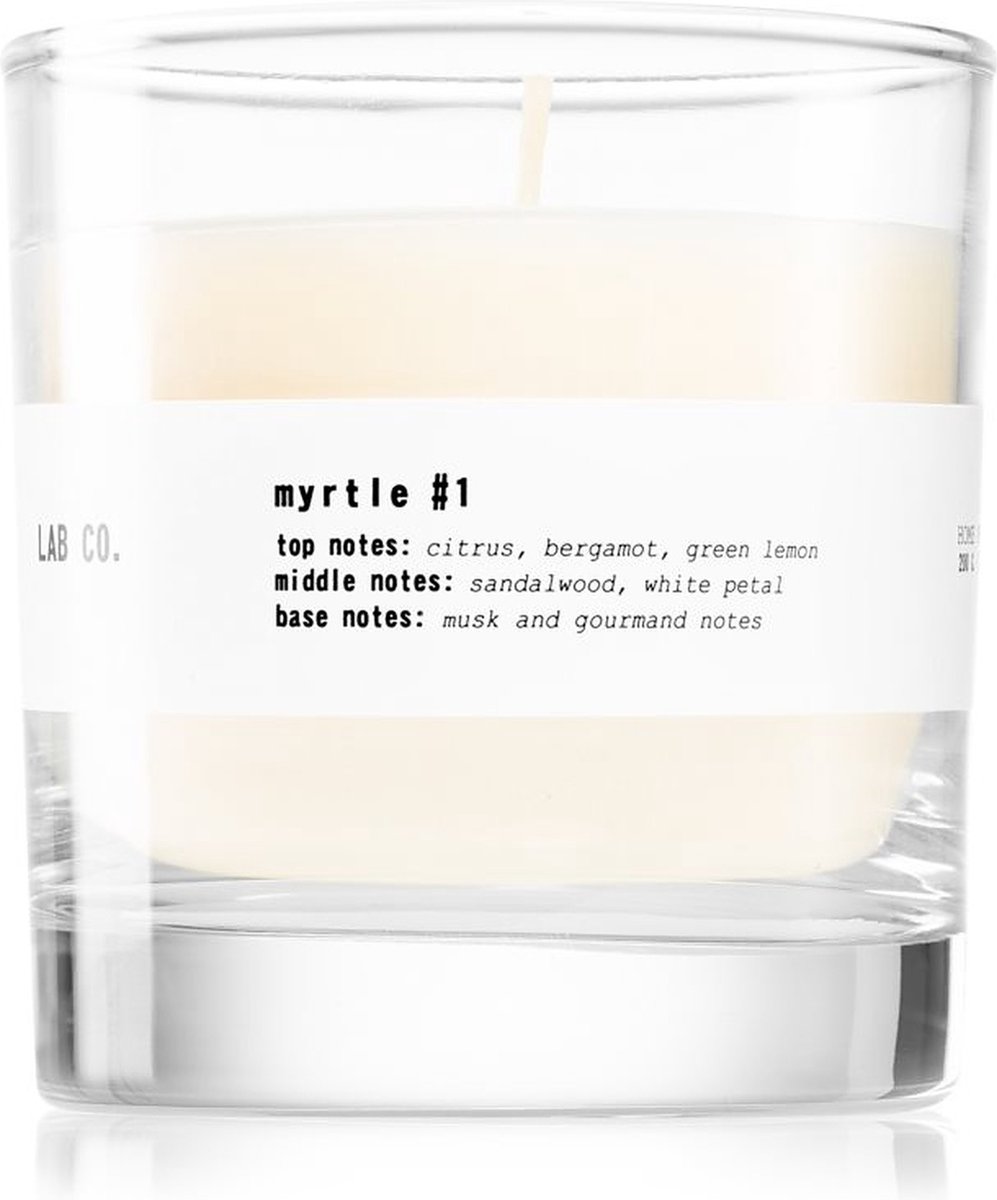 Geurkaars 40 uur – LAB CO – Myrtle #1 - Citrus Bergamot Green lemon Sandelwood Musk - 200 gram