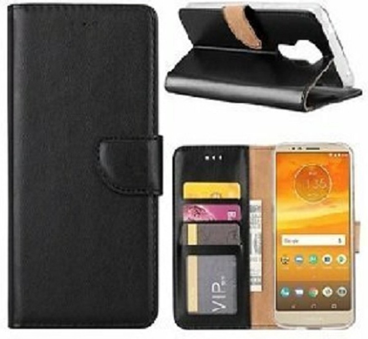 Motorola Moto E5 PLUS Hoesje Met Pasjeshouder Bookcase Zwart