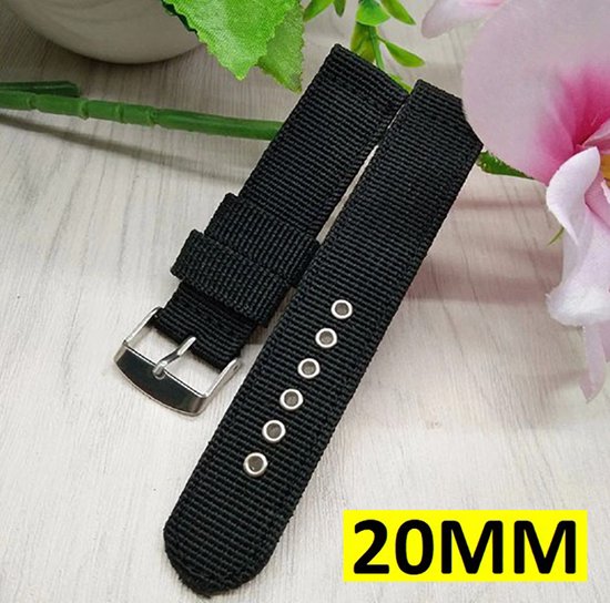 Geweven Horloge Band - Horlogebandje - Nato Strap - Universeel - 20MM - Zwart