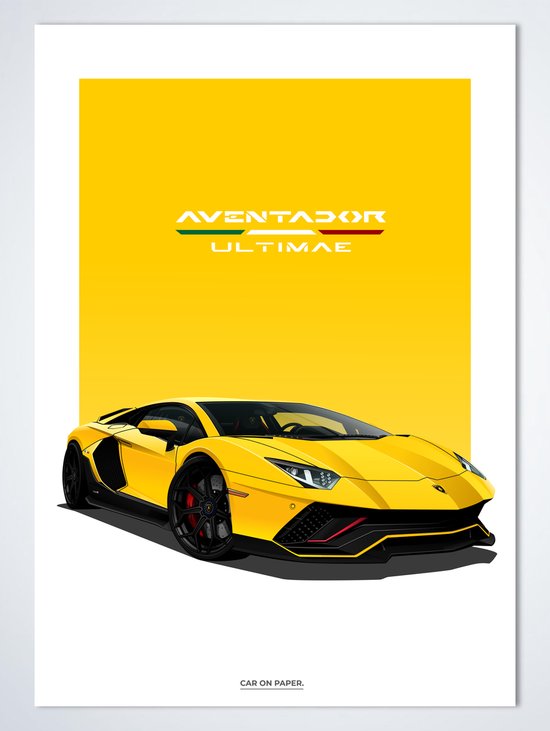 Lamborghini Aventador Ultimae Geel Poster - Autoposter 70 x 50 cm | Kinderkamer | Slaapkamer | Kantoor