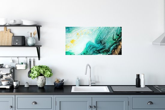Poster Marmerlook - Blauw - Goud - Glitter - Luxe - Marmer - 80x40 cm