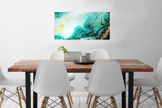 Poster Marmerlook - Blauw - Goud - Glitter - Luxe - Marmer - 80x40 cm