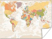 Wereldkaarten - Wereldkaart - Retro - Kleuren - Educatief - Staatkundig - 80x60 cm
