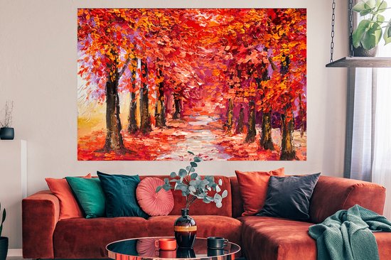 Poster Tableau - Arbres - Automne - Peinture à l'huile - 180x120 cm XXL