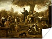 Kwakzalver (De keisnijding) - Schilderij van Jan Steen Poster 80x60 cm - Foto print op Poster (wanddecoratie woonkamer / slaapkamer)