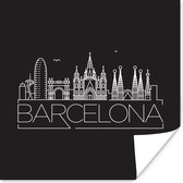 Poster Skyline "Barcelona" wit op zwart - 75x75 cm