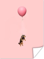 Poster Teckel zweeft omhoog door een ballon - 60x80 cm