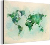 Wanddecoratie Metaal - Aluminium Schilderij Industrieel - Wereldkaart - Waterverf - Groen - 90x60 cm - Dibond - Foto op aluminium - Industriële muurdecoratie - Voor de woonkamer/slaapkamer