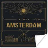 Stadsaanzicht Amsterdam - zwart poster papier 100x100 cm - Foto print op Poster (wanddecoratie woonkamer / slaapkamer) / Europese steden Poster