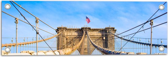 Tuinposter – Constructie van De Brooklyn Bridge in New york - 60x20 cm Foto op Tuinposter (wanddecoratie voor buiten en binnen)
