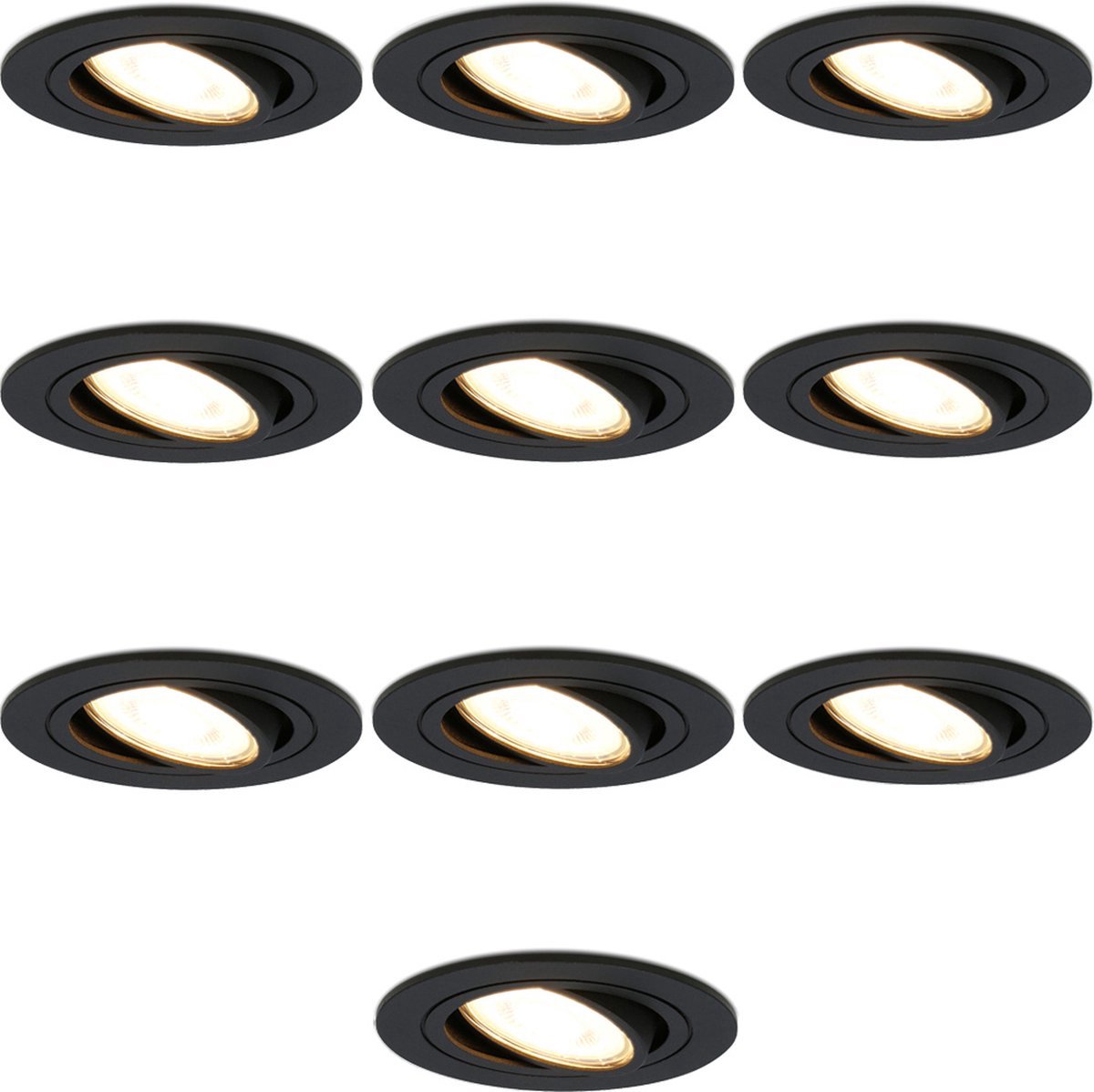 10x HOFTRONIC - LED Inbouwspots - Zwart - 2700K warm wit - 350 lumen - 5 Watt - Dimbaar en kantelbaar - GU10 - IP20 - Ronde plafondspots (Ø75 mm) - Spotjes verlichting - voor woonkamer, gang en slaapkamer - HOFTRONIC