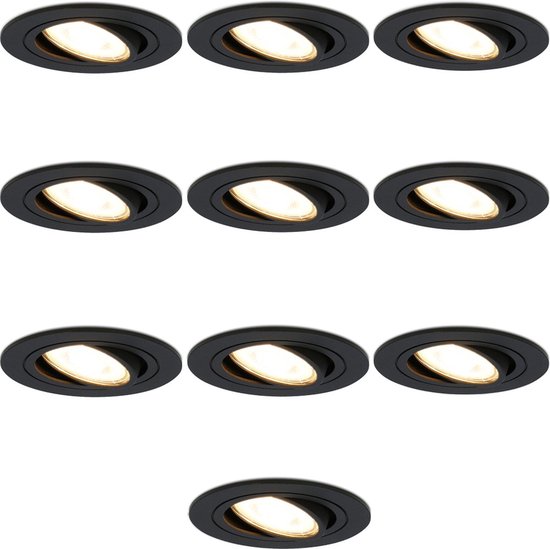 10x HOFTRONIC - LED Inbouwspots - Zwart - 2700K warm wit - 350 lumen - 5 Watt - Dimbaar en kantelbaar - GU10 - IP20 - Ronde plafondspots (Ø75 mm) - Spotjes verlichting - voor woonkamer, gang en slaapkamer