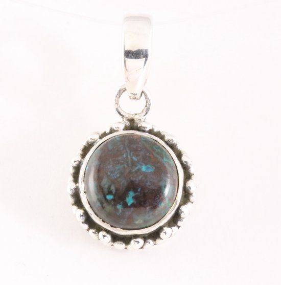 Ronde zilveren hanger met azurietsteen