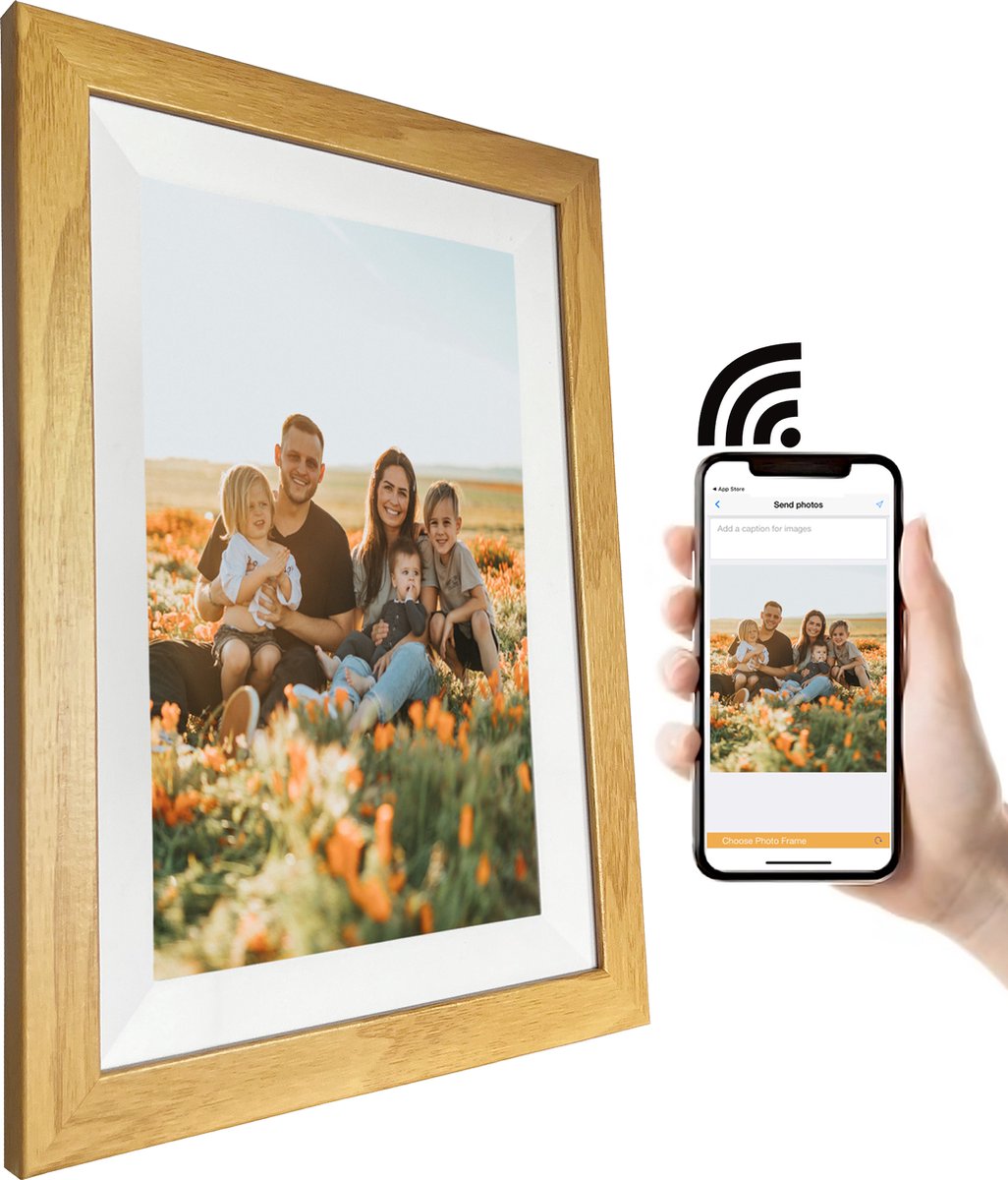 Flient Digitale fotolijst - Met app - Houten Frame - Full HD - 10.1 inch - WiFi - Touch screen