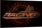 Dibond - Logo met ''Racing'' en Race Vlag - 120x80 cm Foto op Aluminium (Wanddecoratie van metaal)