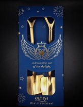 JoySpoons dessertlepels | Set van schattige en functionele vork en lepel in goud | Blauwe doos