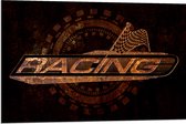 Dibond - Logo met ''Racing'' en Race Vlag - 90x60 cm Foto op Aluminium (Wanddecoratie van metaal)