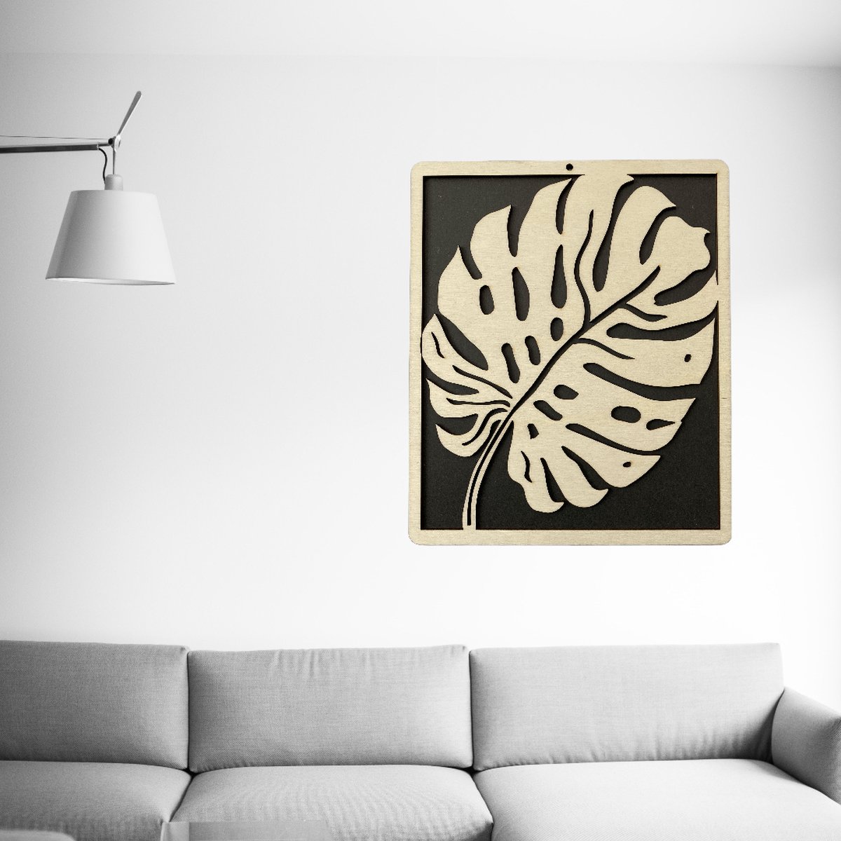 Serenti-Wanddecoratie-muurdecoratie- Monstera blad- 3D- 50x42 cm-berkentriplex-Zwarte MDF