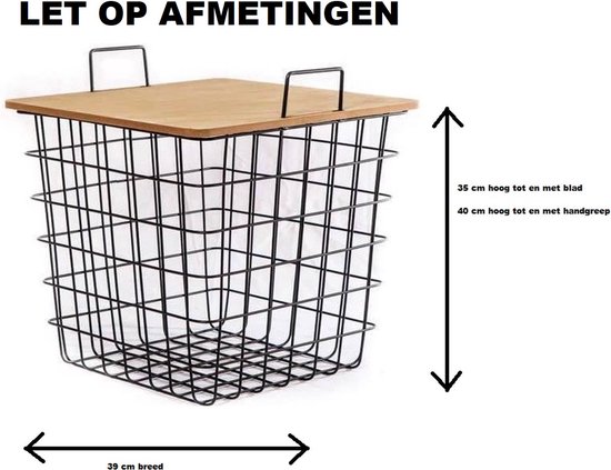 Koor komedie Achteruit Opberg draadmand tafel Hamilton Living Mandvormige Kubus - Metaal met  houten deksel -... | bol.com