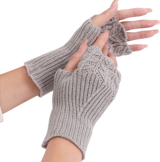 Winkrs - Vingerloze Handschoenen Dames - Polswarmers Grijs met duimgat - Acryl - Warme handen/Vingers vrij