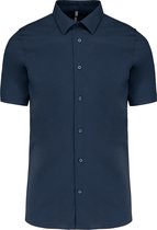 Heren stretch overhemd korte mouwen merk Kariban maat L Donkerblauw/Navy