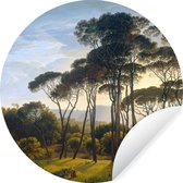 WallCircle - Muurstickers - Behangcirkel - Italiaans landschap met parasoldennen - Kunst - Oude meesters - 50x50 cm - Muurcirkel - Zelfklevend - Ronde Behangsticker