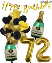 72 Jaar Verjaardag Cijferballon 72 - Feestpakket Snoes Ballonnen Pop The Bottles - Zwart Goud Groen Versiering