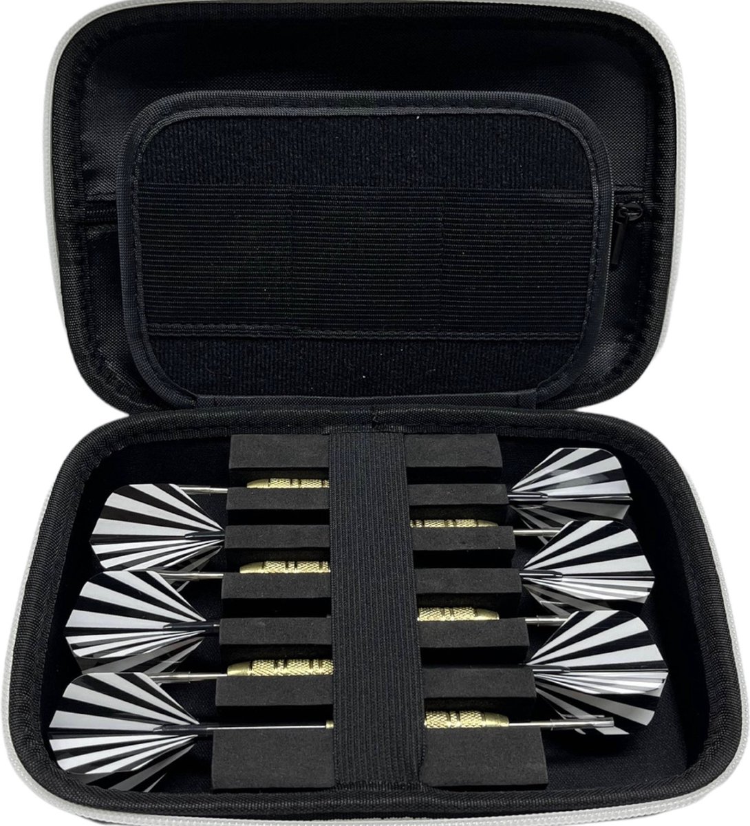 Medies - premium darts case large met 6 darts | darts etui | darts wallet - EVA schok bestendige buitenkant - voor 6 pijlen met lanyard - 6 steel darts pijlen 23 gram met pvc tube inbegrepen - wit