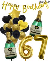 67 Jaar Verjaardag Cijferballon 67 - Feestpakket Snoes Ballonnen Pop The Bottles - Zwart Goud Groen Versiering