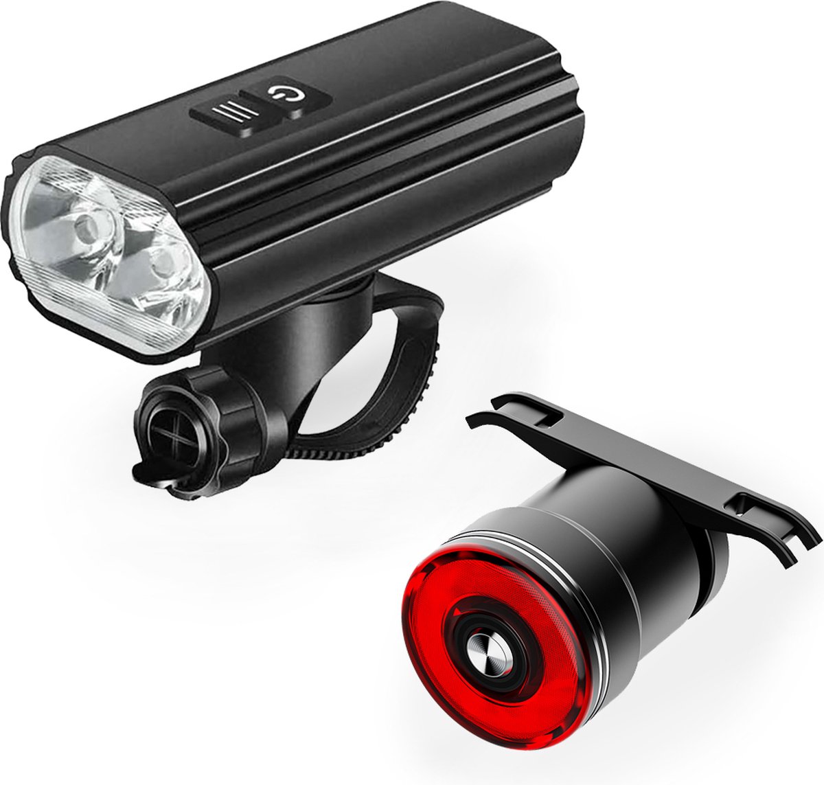 Lightyourbike ® SKYLINE 1.800 & BRAKE - Fietsverlichting USB Oplaadbaar - Fietslamp voor & Fiets achterlicht - LED Fietsverlichting set - 1.800 Lumen - Racefiets & MTB Verlichting