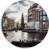 WallClassics - PVC Schuimplaat Muurcirkel - Bootjes in de Grachten van Amsterdam - 80x80 cm Foto op Muurcirkel (met ophangsysteem)