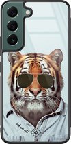 Casimoda® hoesje - Geschikt voor Samsung Galaxy S22+ - Tijger Wild - Luxe Hard Case Zwart - Backcover telefoonhoesje - Blauw