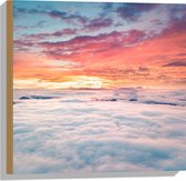 WallClassics - Hout - Zonsopkomst boven de Wolken - 50x50 cm - 9 mm dik - Foto op Hout (Met Ophangsysteem)