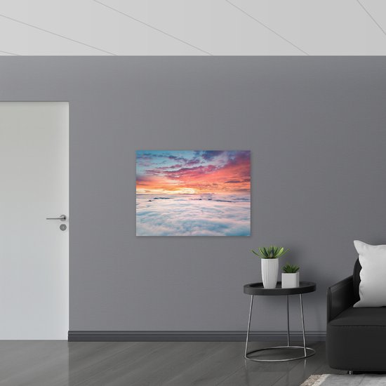 Hout - Zonsopkomst boven de Wolken - 100x75 cm - 9 mm dik - Foto op Hout (Met Ophangsysteem)