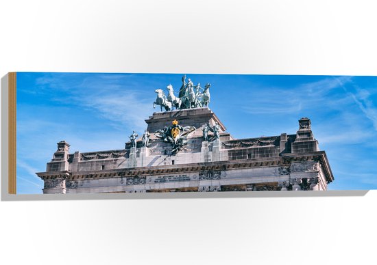 WallClassics - Hout - Monument in Brussel met Bloemen - 90x30 cm - 9 mm dik - Foto op Hout (Met Ophangsysteem)