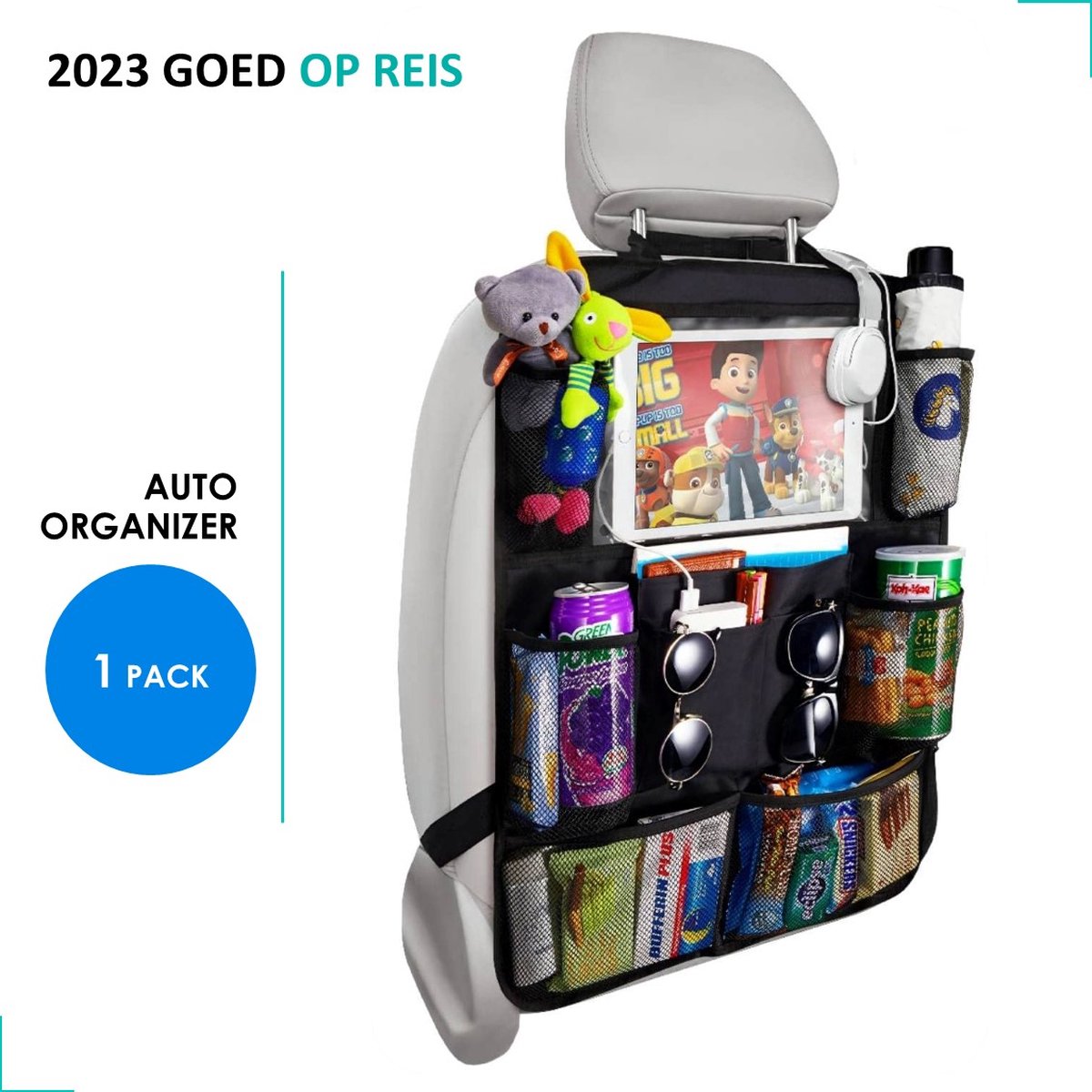 Autostoel Organizer - 1 pack - Auto organizer met tablethouder - extra opbergruimte - geschikt voor kinderen - beschermt de stoel