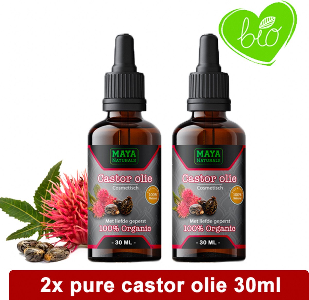 Natuurlijke Castor olie 2x 30ml | 100% Puur & Onbewerkt EU Bio keurmerk | Castor oil | castor olie wimpers & haar